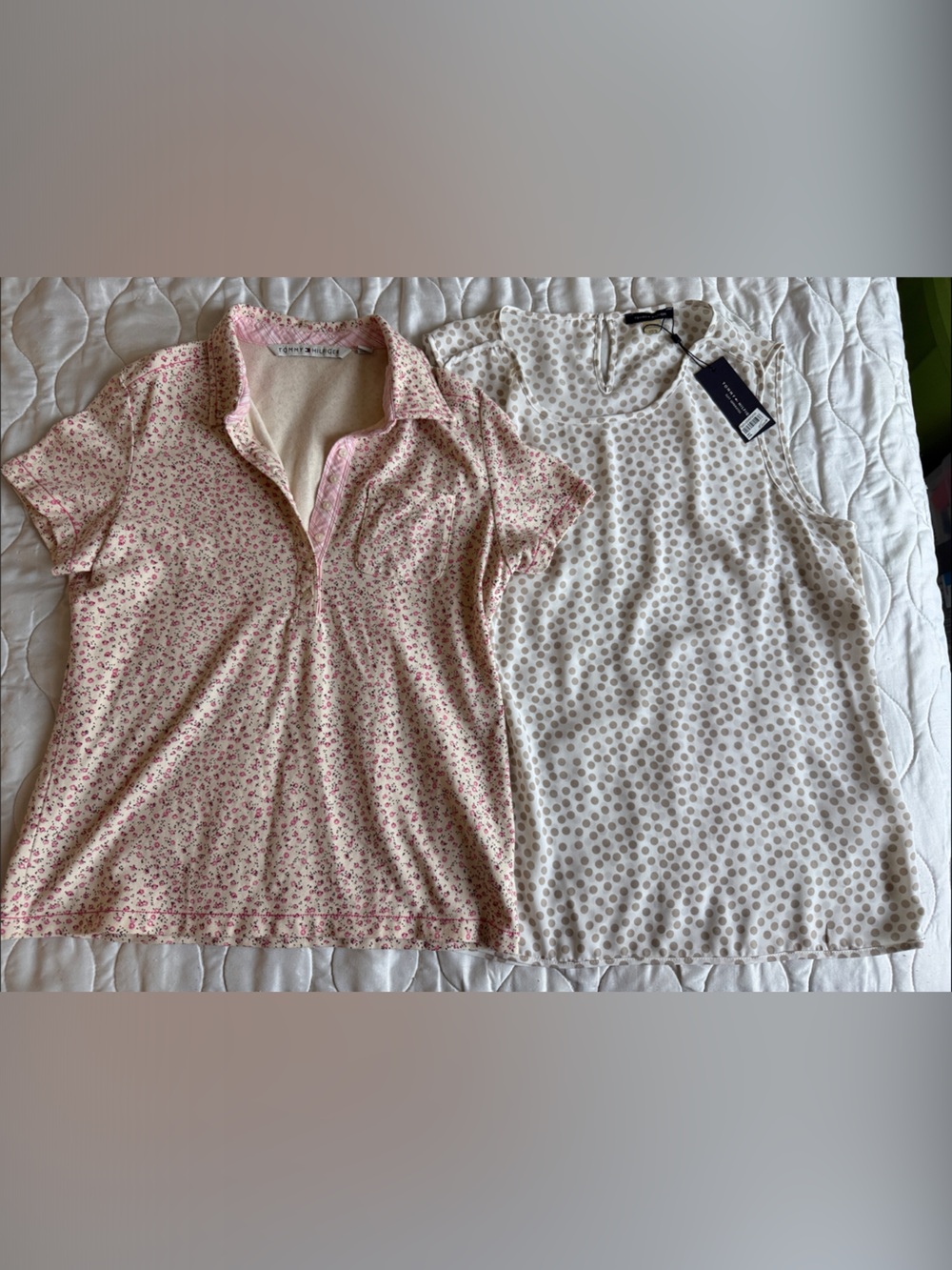 Tommy Hilfiger Floral Pink Women's Shirt and cream polka dot shirt - large